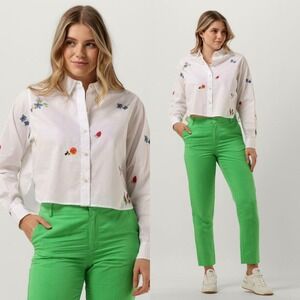 Scotch & Soda Cropped Boxy Button Up Shirt | Embroidered Organic Cotton 34